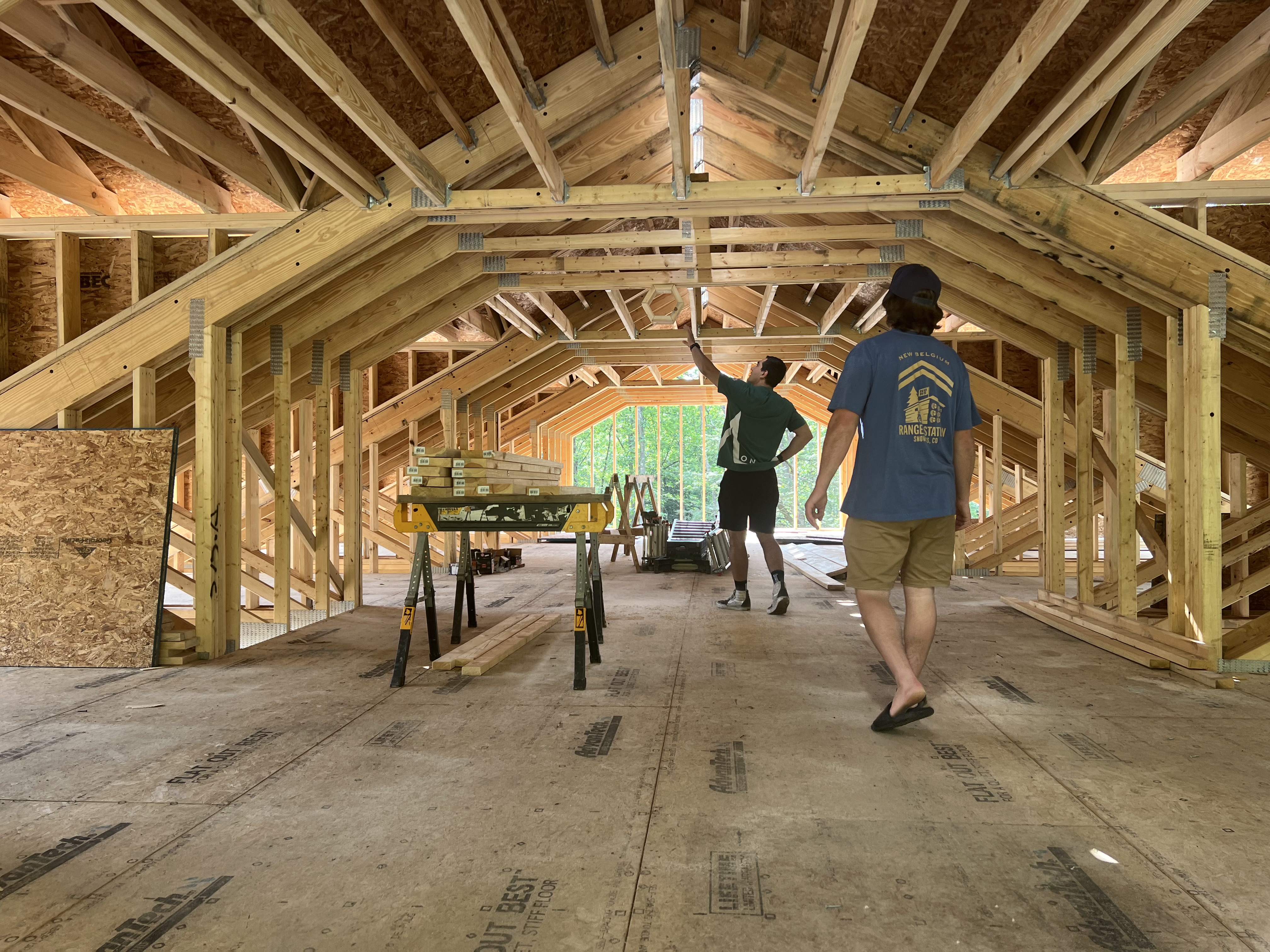 Timber framing on the second floor